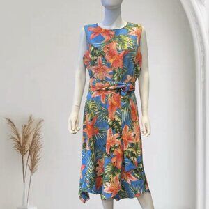 Shelby & Palmer Vivid Floral Dress Asymmetrical  Hem Women's Sz 14